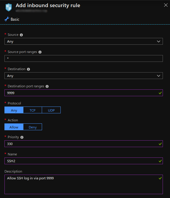 Adding Inbound Security Rule